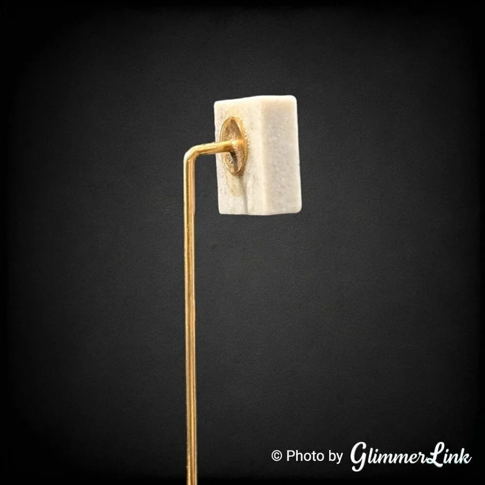 Vintage Floral Hand Painted Ceramic Marbled Square Gold Tone Stick Pin